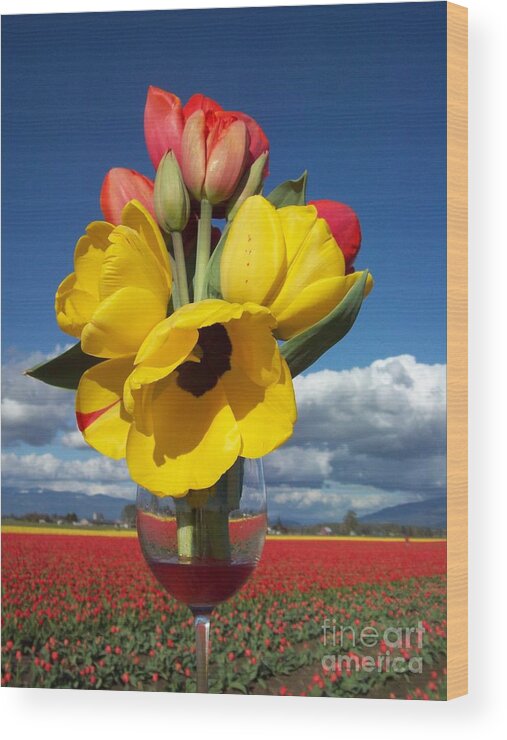 Tulip Bouquet Wood Print featuring the photograph Tulip bouquet Announces Spring's Wine by Carol Riddle