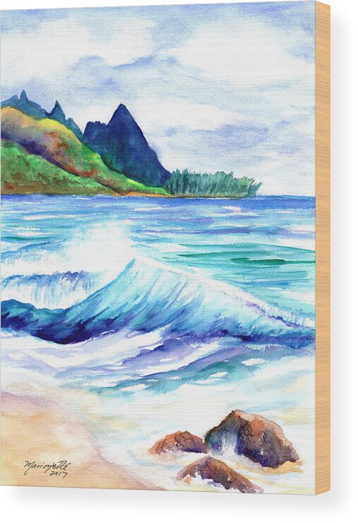 Tunnels Beach Wood Print featuring the painting Tunnels Beach by Marionette Taboniar