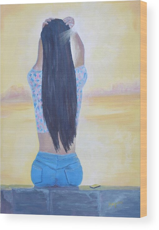 Girl Wood Print featuring the painting Tweet from God by Mike Jenkins