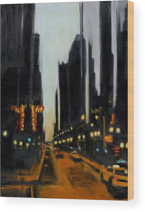 Rob Reeves Wood Print featuring the painting Twilight in Chicago by Robert Reeves