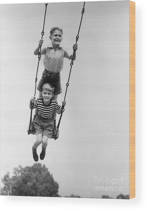 Two Boys Sharing A Swing, C.1930s Wood Print by H. Armstrong