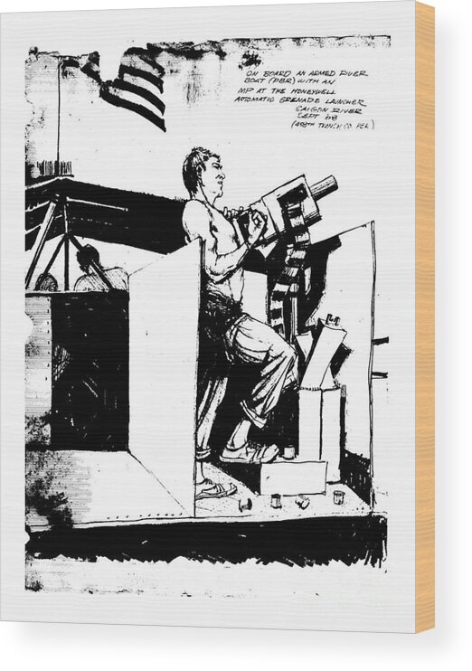 Vietnam Combat Sketch Wood Print featuring the drawing Untitled by Bob George