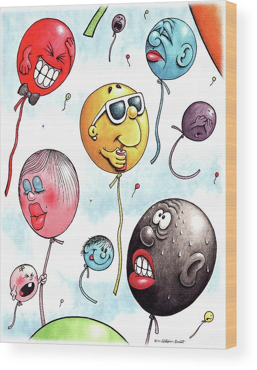 Balloons Wood Print featuring the painting Up Up and Away by Cristophers Dream Artistry
