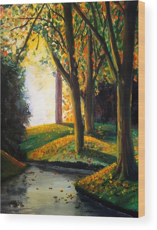 Landscape Wood Print featuring the painting Vale park by Sophia Gaki Artworks