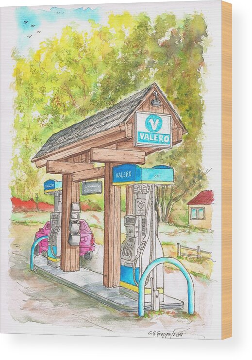 Valero Gas Station Wood Print featuring the painting Valero Gas Station in Big Sur, California by Carlos G Groppa