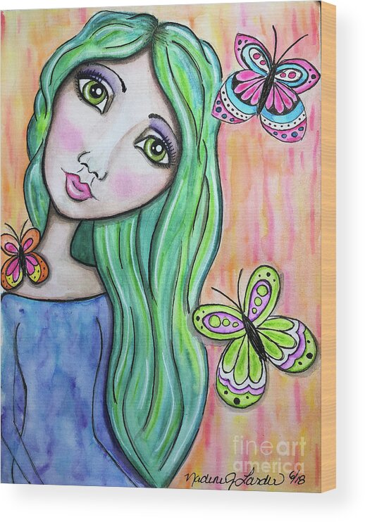 Whimsical Character Wood Print featuring the painting Hazel by Nadine Larder