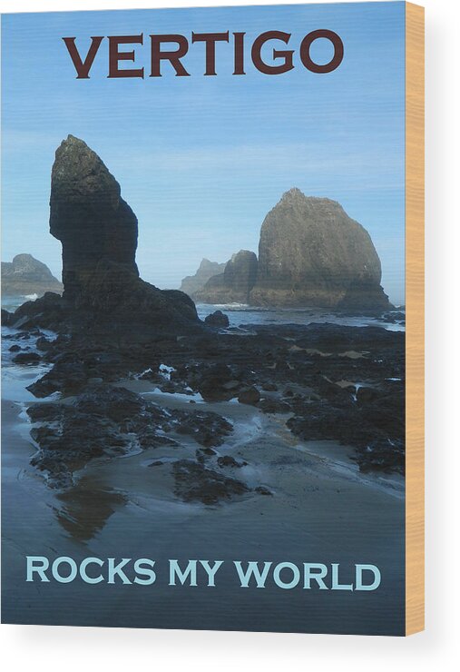 An Early Morning Low Tide Beach Scene With Large Rocks At Oceanside Beach Wood Print featuring the photograph Vertigo Rocks My World Two by Gallery Of Hope 