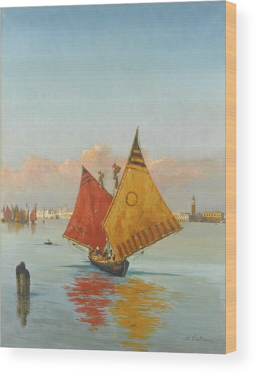 Achille Vertunni Wood Print featuring the painting View Across the Lagoon. Venice by Achille Vertunni
