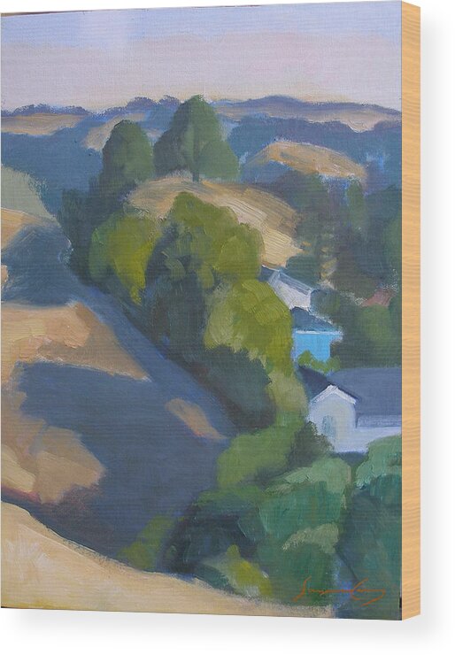 California Landscape Wood Print featuring the painting View of Walnut Creek hills from Trailhead by Suzanne Giuriati Cerny