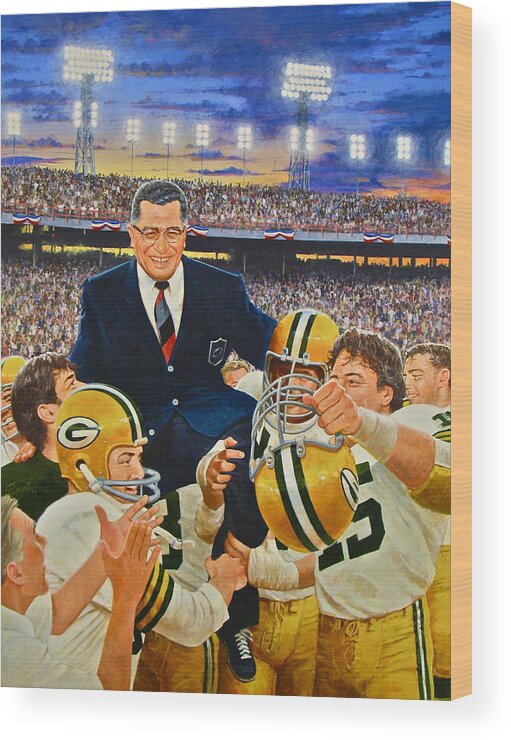 Acrylic Painting Wood Print featuring the painting Vince Lombardi by Cliff Spohn