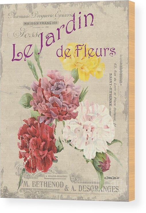 Floral Wood Print featuring the painting Vintage French Flower Shop 4 by Debbie DeWitt