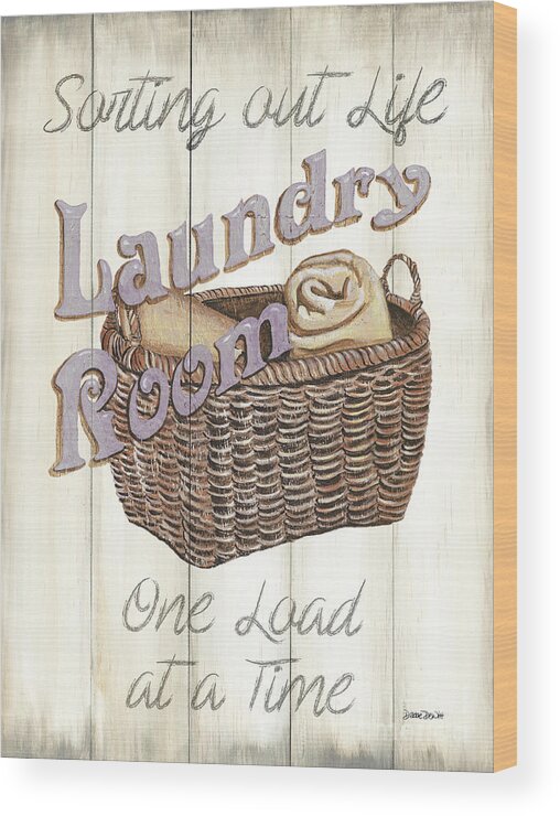 Laundry Wood Print featuring the painting Vintage Laundry Room 2 by Debbie DeWitt