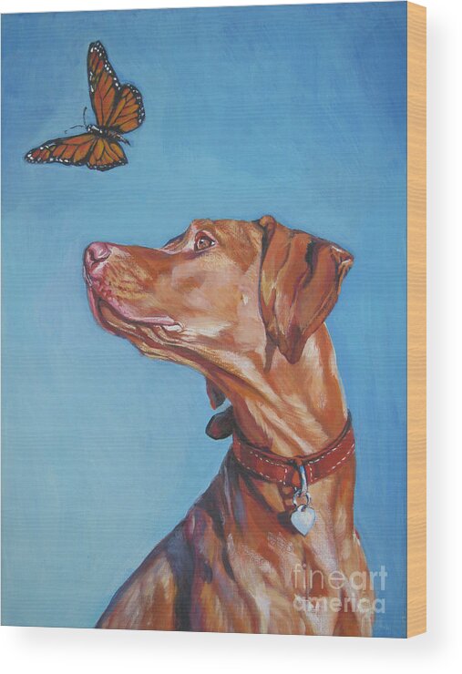 Vizsla Wood Print featuring the painting Vizsla and the butterfly by Lee Ann Shepard