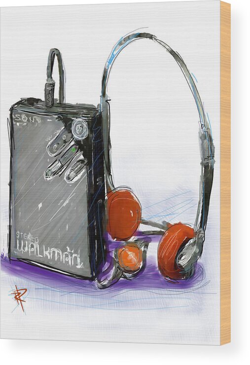 Sony Wood Print featuring the digital art Walkman by Russell Pierce