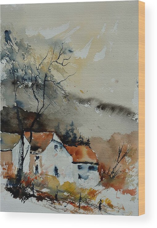 Landscape Wood Print featuring the painting Watercolor 612032 by Pol Ledent