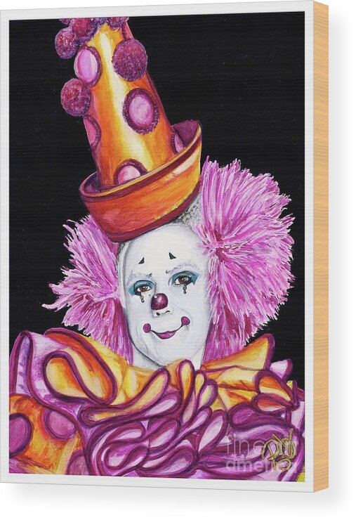 Victor Ruiz Wood Print featuring the painting Watercolor Clown #26 Victor Ruiz by Patty Vicknair