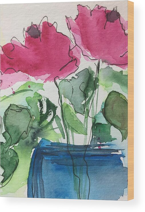 Floral Wood Print featuring the painting Watercolor Flowers In The Vase by Britta Zehm
