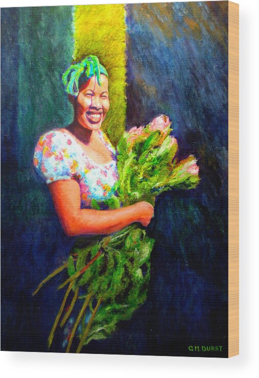 Flower Wood Print featuring the painting Wendy the Flower Seller by Michael Durst