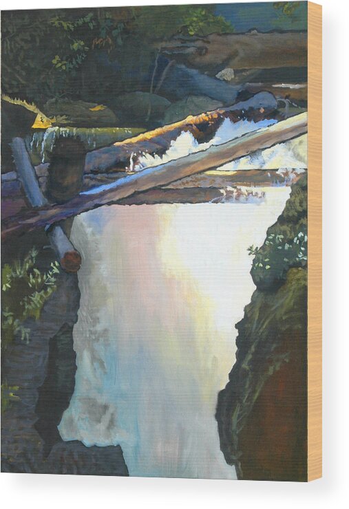 Fall Wood Print featuring the painting West Yaak Falls by Robert Bissett