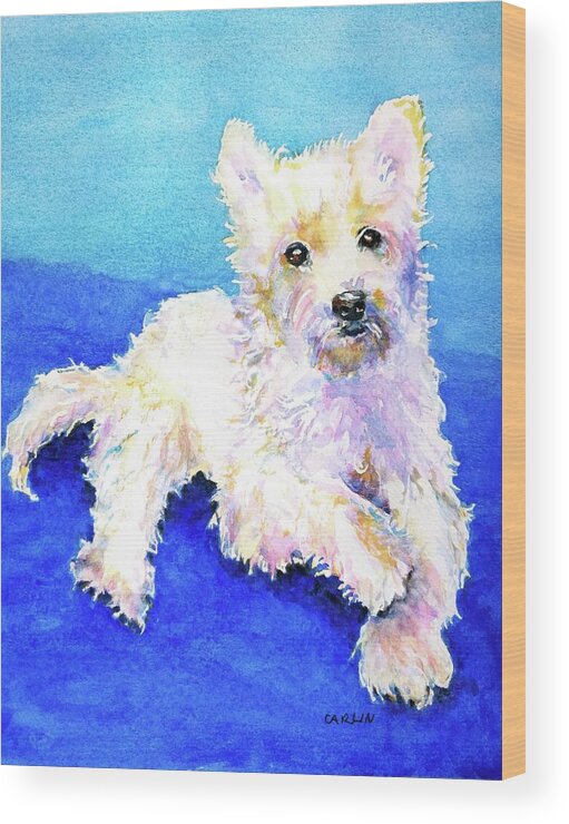 West Highland Terrier Wood Print featuring the painting Westie Painting in Watercolor by Carlin Blahnik CarlinArtWatercolor