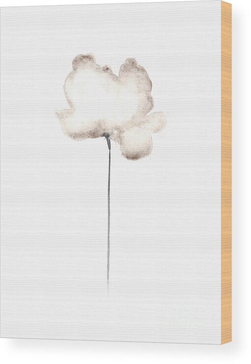 Poppy Wood Print featuring the painting White flower minimalist painting by Joanna Szmerdt