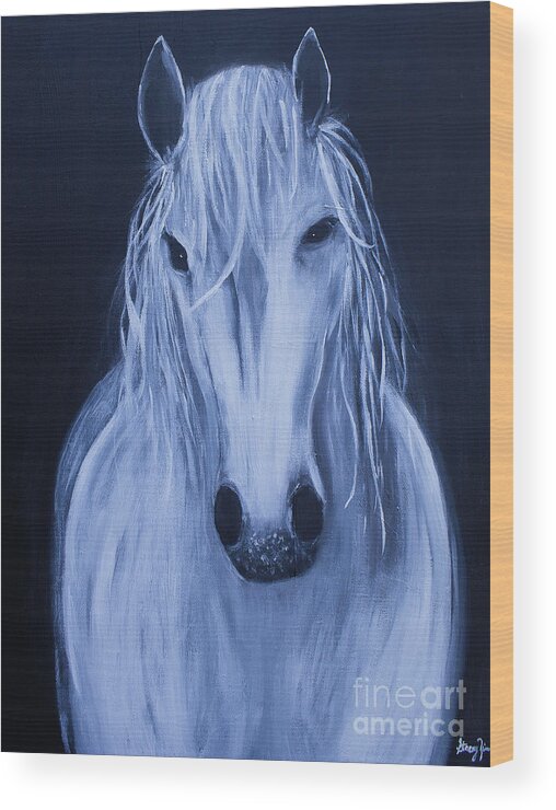 Horse Wood Print featuring the painting White Horse by Stacey Zimmerman