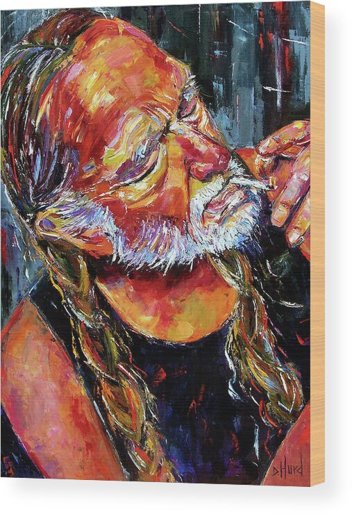 Willie Nelson Wood Print featuring the painting Willie Nelson Booger Red by Debra Hurd