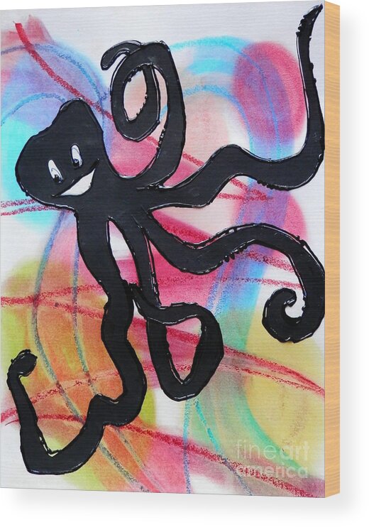 Octopus Wood Print featuring the painting Willy Nilly by Barbara Leigh Art