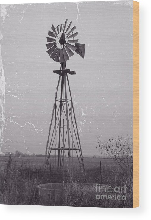 Windmill Wood Print featuring the photograph Wind pump and Stock pond by Ella Kaye Dickey