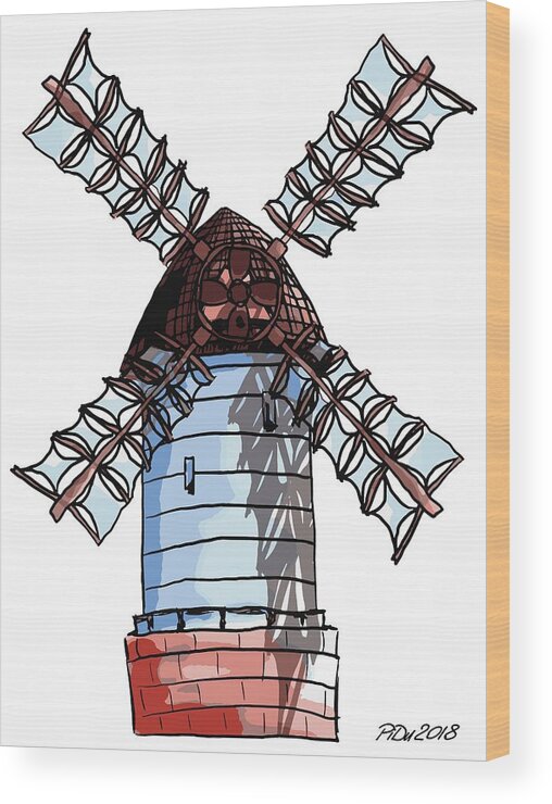 Windmill Wood Print featuring the digital art Windmill by Piotr Dulski