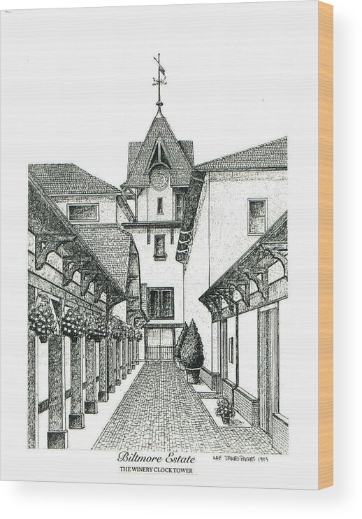 Biltmore Estate Wood Print featuring the drawing Winery Clock Tower on Biltmore Estate by Lee Pantas