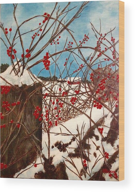 Red Berries Wood Print featuring the painting Winter Berries by Cynthia Morgan