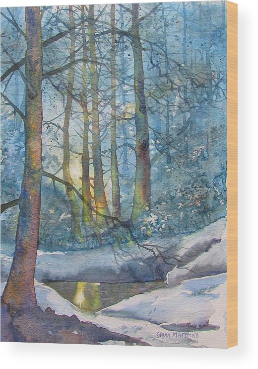 Glenn Marshall Yorkshire Artist Wood Print featuring the painting Winter Light in the Forest by Glenn Marshall