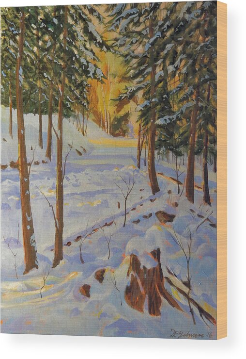 Canadian Shield Wood Print featuring the painting Winter on the Lane by David Gilmore