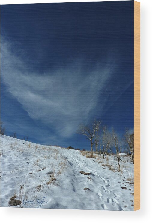 Winter Colorado Hike Simple Zen Cloud Sky Rocky Mountain Wood Print featuring the photograph Winter walk by George Tuffy