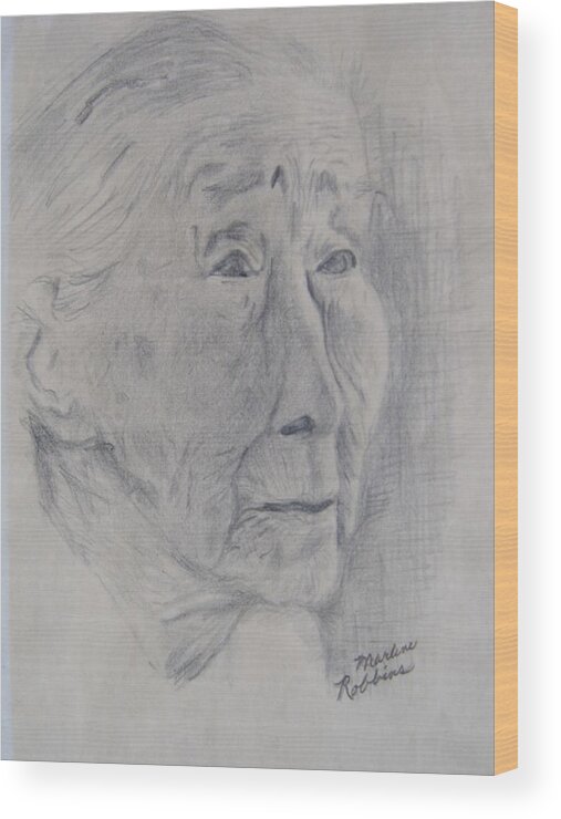 Old Woman Wood Print featuring the drawing Wisdom by Marlene Robbins