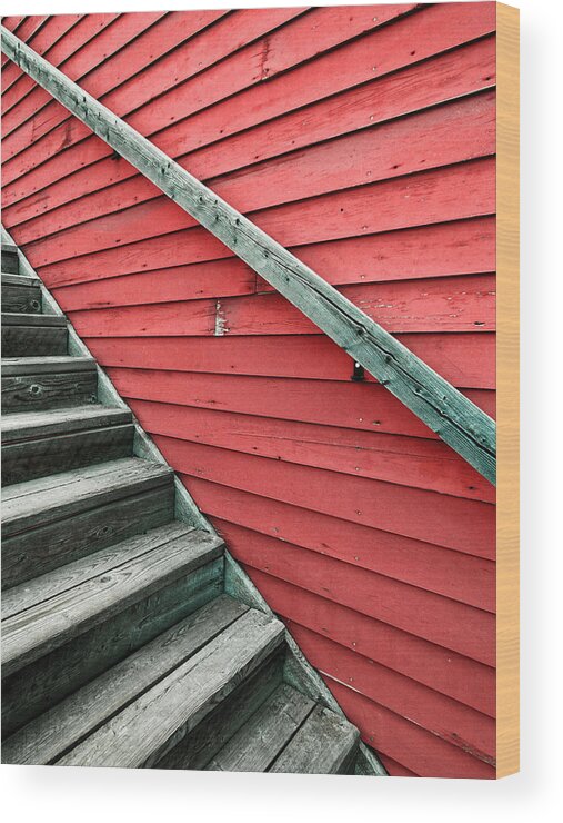 Steps Wood Print featuring the photograph Wooden Steps Against Colourful Siding by Emilio Lovisa
