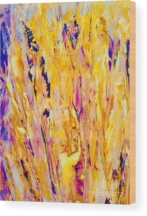 Abstract Wood Print featuring the painting Yellow Feathers by Elle Justine