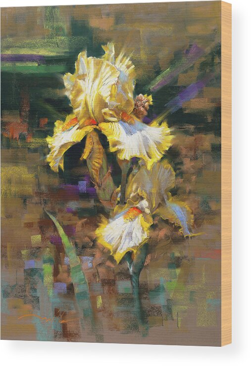 Mark Mille Wood Print featuring the pastel Yellow Iris II by Mark Mille