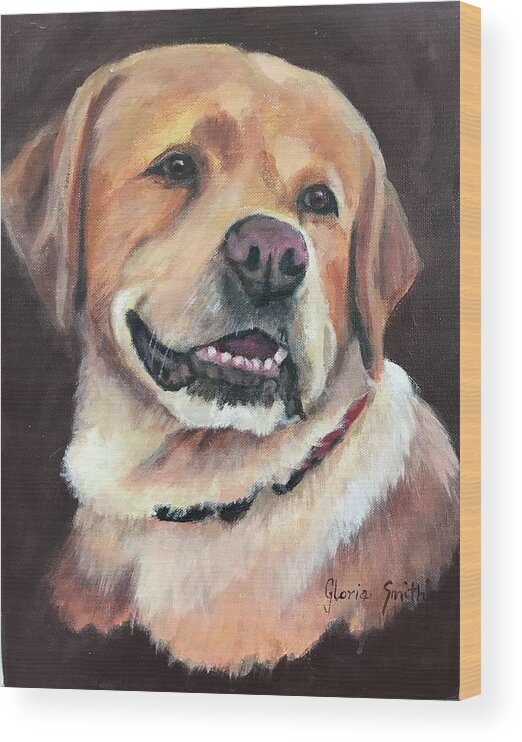 Dog Wood Print featuring the painting Yellow Lab by Gloria Smith