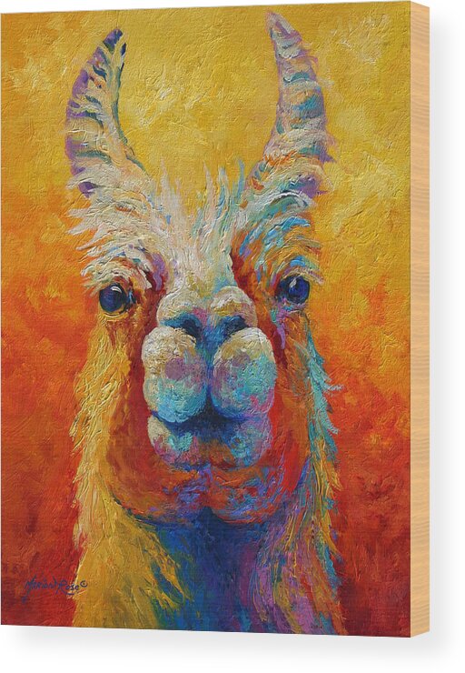 Llama Wood Print featuring the painting You Lookin At Me by Marion Rose