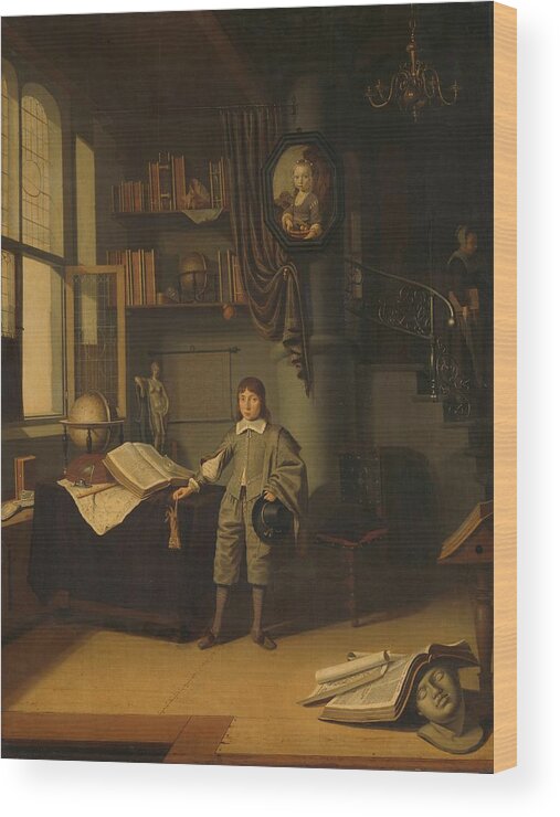 Young Man In A Study Wood Print featuring the painting Young Man in a Study by MotionAge Designs