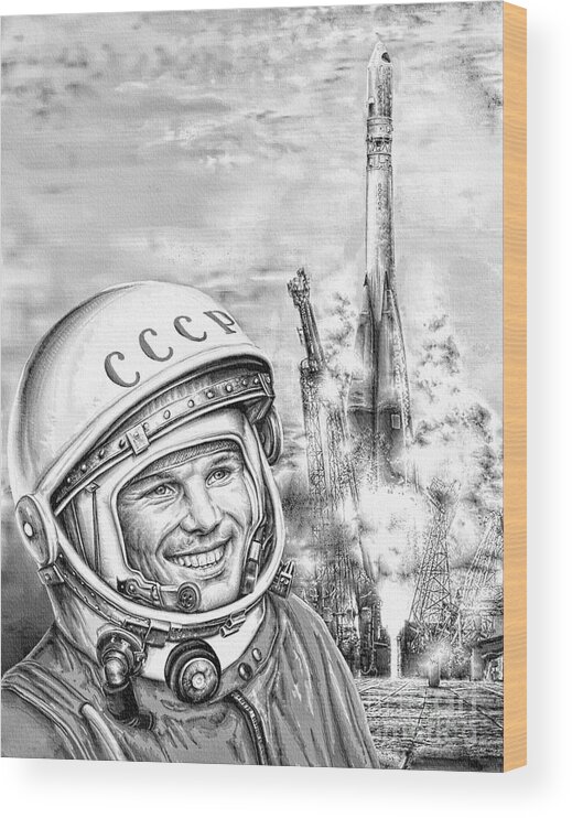Yuri Gagarin Wood Print featuring the digital art Yuri Gagarin - Cosmonaut 1961 by Ian Gledhill