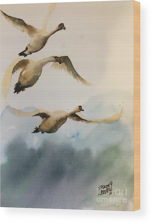 Let’s Fly Wood Print featuring the painting 1082019 by Han in Huang wong