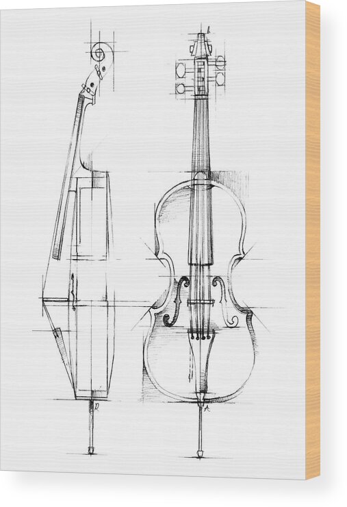 Entertainment Wood Print featuring the painting Cello Sketch #1 by Ethan Harper