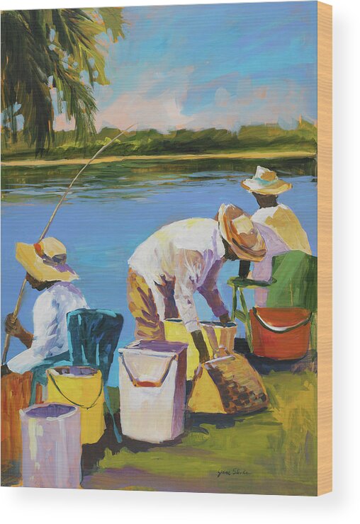 Coastal Wood Print featuring the painting Fishing I #1 by Jane Slivka