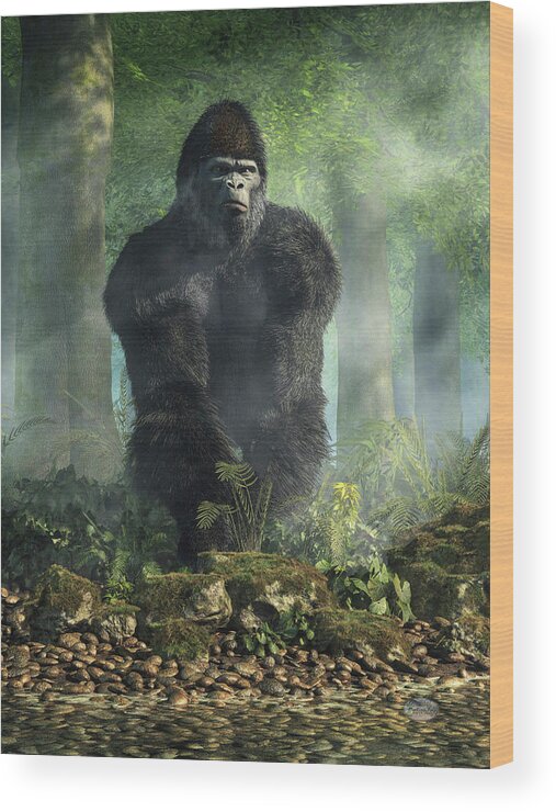 Gorilla Wood Print featuring the painting Gorilla #1 by Daniel Eskridge
