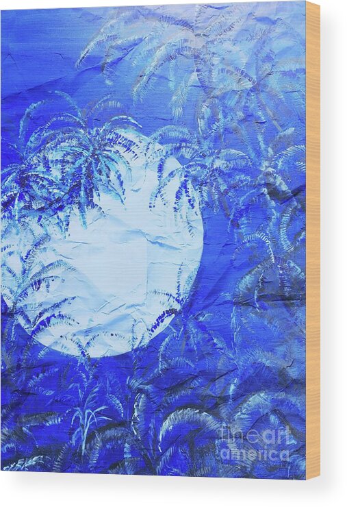 Hawaiian Blue Moon Wood Print featuring the painting Hawaiian Blue Moon Textured by Michael Silbaugh