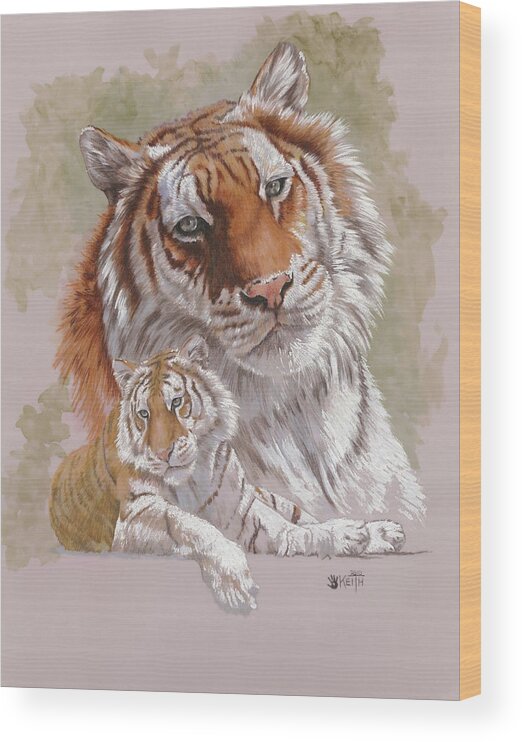 Golden Tabby Tiger Wood Print featuring the painting Opulent #1 by Barbara Keith
