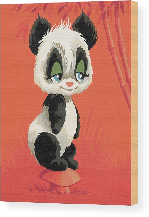 Animal Wood Print featuring the drawing Panda bear #1 by CSA Images